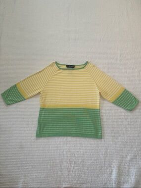 Sag Harbor Yellow & Green Striped Crewneck Sweater